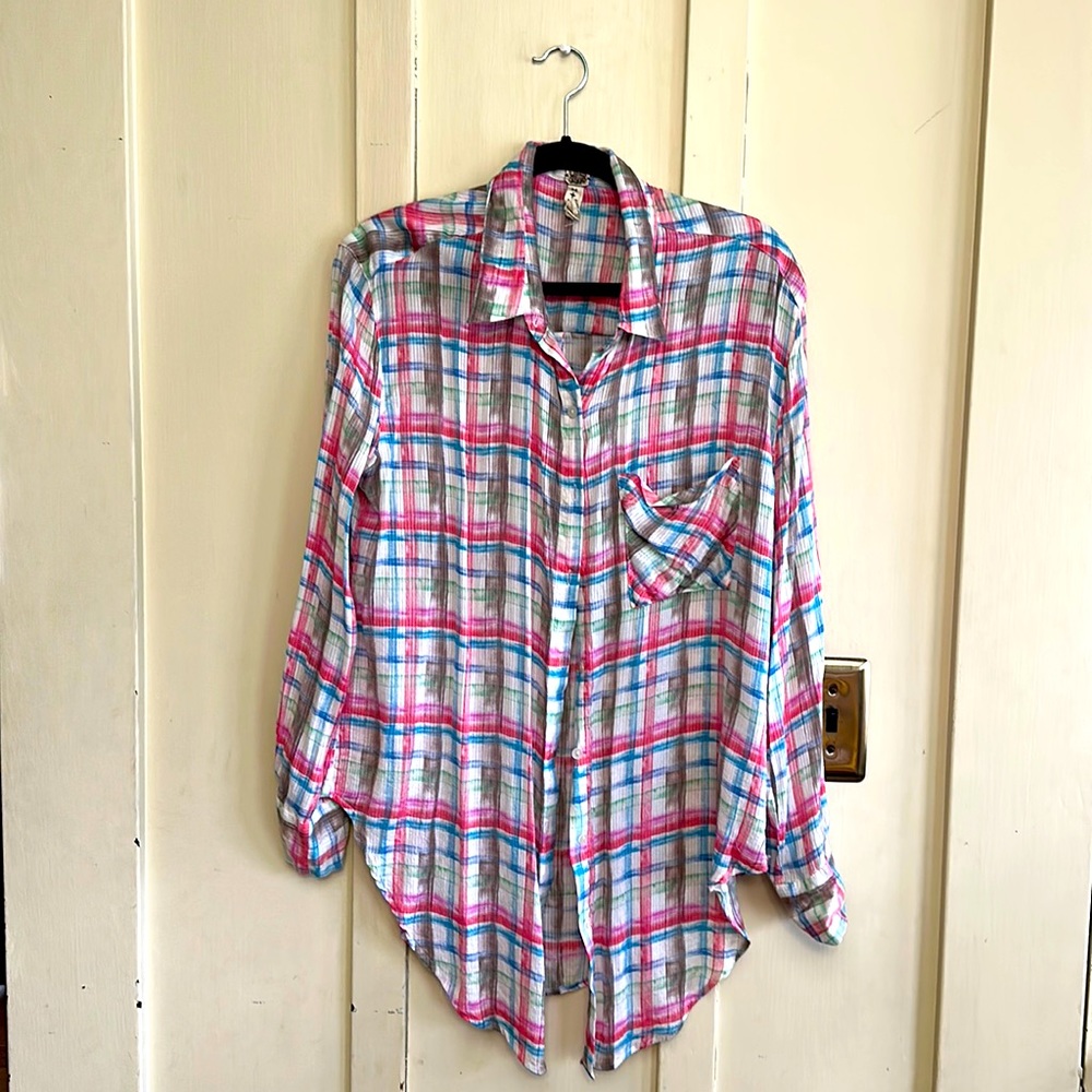 Free People plaid button up with buttons down the back!